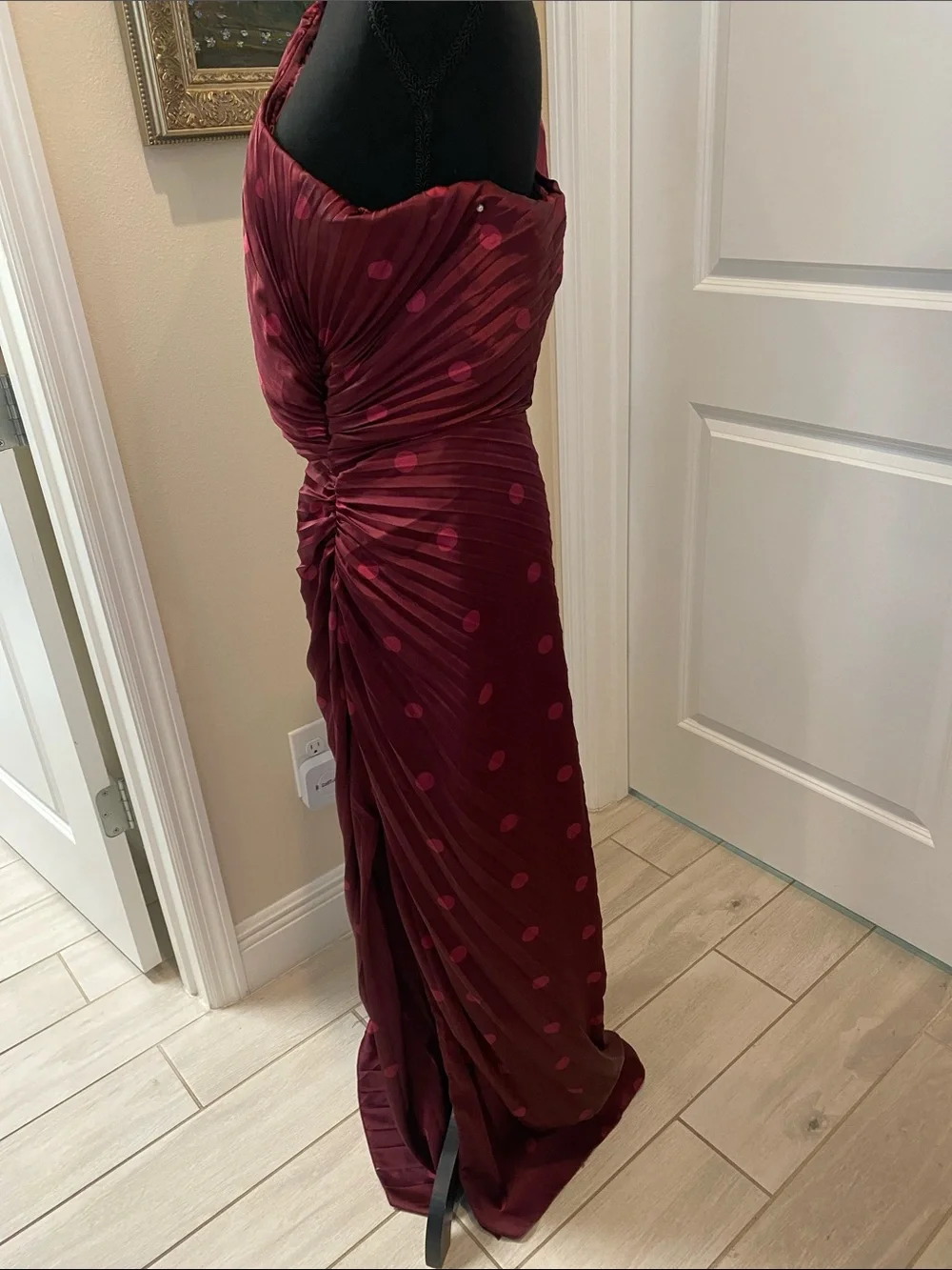 Abercrombie & Fitch Maroon Maxi Dress with Pink Polka Dots